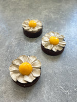 Chocolate mango tart with hojicha cream